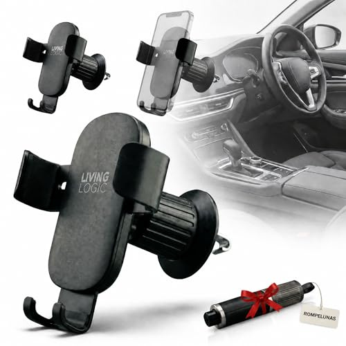Soporte Movil Coche Rejilla Gancho Metalico, Sujeta Movil Coche 360° Una Mano, Porta Movil Coche Universal iPhone 17 16 15 Samsung Xiaomi, Soporte Telefono Coche + Rompe Lunas Cortacinturon Emergencia