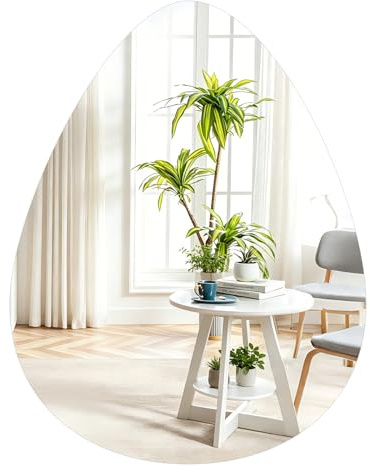 TSKDKIT Väggspegel, självhäftande glasspegel, HD, dekorativ oval väggspegel, ramlös, spegel, stor 50 x 40 cm, droppspegel för gäster, toalett, badrum, omklädningsrum, vardagsrum