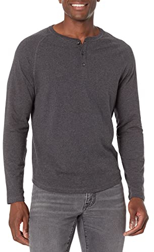 Amazon Essentials Men's Slim-Fit Long-Sleeve Henley Shirt, Charcoal Heather, Large