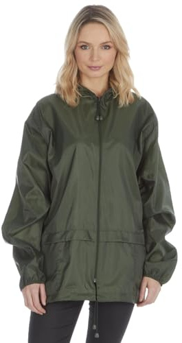 Style It Up Unisex Mens Ladies Water Resistant Plain Raincoat Kagools Jacket Hooded Cagoule (Olive, 3XL)