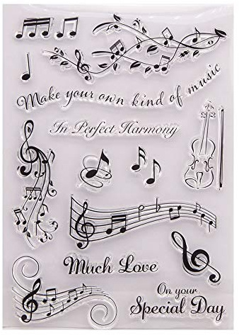 LZBRDY 5.9 by 8.3 Inch Musical Notes Violin Leaves Clear Rubber Stamps for Scrapbooking Card Making Christmas Valentine's Day Birthday Craft Silicone Stamps