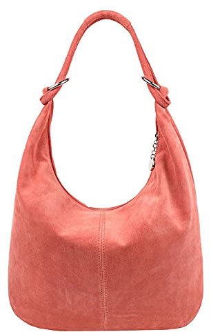 OBC Made in Italy Damen XXL Ledertasche Leder Wildleder Shopper Tasche Schultertasche Umhängetasche Hobo-Bag Beuteltasche (Melone)