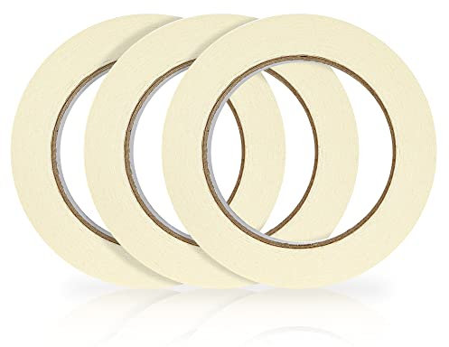 3 rouleaux Ruban de masquage, 12 mm x 50 m Bande Scotch de Protectionen en Papier Crépon Adhésif Fine pour Peinture Carrosserie Mur Verre Bois
