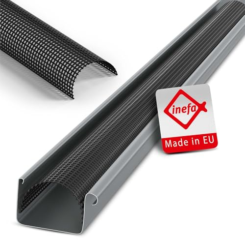 INEFA Rejilla ant hojas para canalón, PVC 68mm, 2m, negra, protección para canalones, fabricada en Alemania