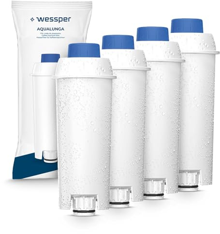 Wessper 4-pack Ersättningsfilter för Delonghi Kaffemaskiner DLSC002, SER3017 & 5513292811 - Kompatibel med ECAM-, ESAM-, ETAM-Serien | Passar Dinamica, PimaDonna | Vattenfilterpatroner Aktiverad