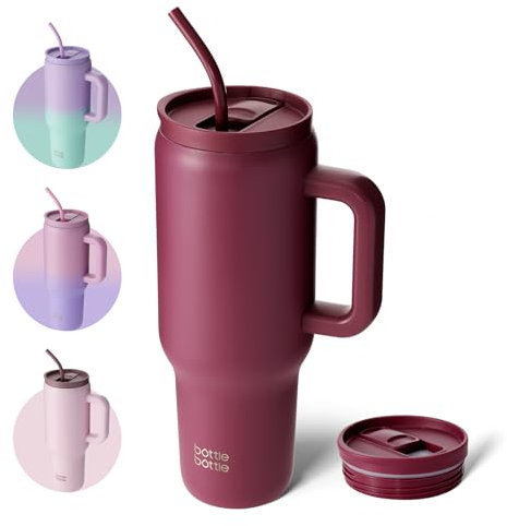 BOTTLE BOTTLE 40oz Tumbler with Straw and Lid Insulated Travel Mug 1180ml Stainless Steel Car Coffee Cup with Handle for Gifts Party Office (Red)