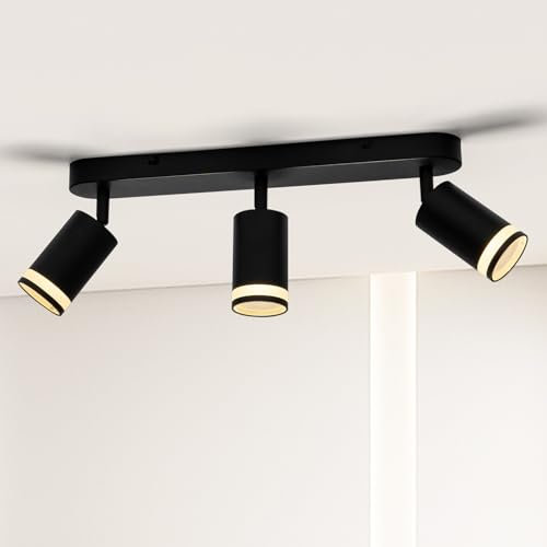 Lightoons LED Deckenleuchte 3 Flammig, Deckenstrahler LED Schwenkbar GU10, Spotbalken Deckenlampe Spot Schwarz, Modern Strahler Deckenspot für Küche, Schlafzimmer, Wohnzimmer (Ohne Leuchtmittel)