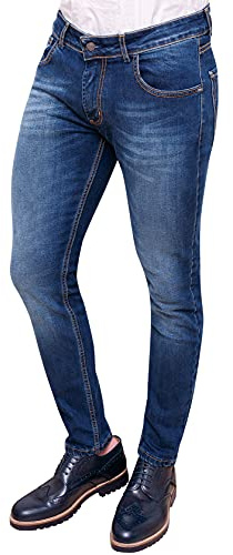 Evoga Jeans Uomo Pantaloni Slim Fit Aderenti Blu Denim Casual in Cotone (50, #C1 Blu Denim)