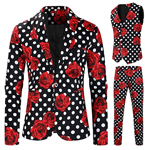 Traje de flores para hombre, traje de 3 piezas para hombre, ajuste delgado, botonadura única, un botón, a cuadros, trajes gráficos para hombre, boda, fiesta, citas, impresión digital, chaleco y