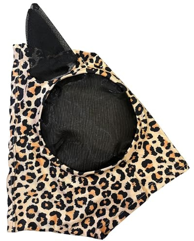 Maschera antimosche integrale, con stampa leopardata, copertura anti mosche per cavallo, protezione per il viso del cavallo, maschera antimosche traspirante, anti-morso con maschere leopardate per