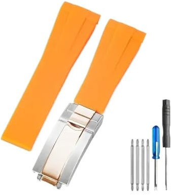 ZHGUIMING Klockarmband for silikon 20 gummiklocka Tillbehör klocka Armband Rem Kedja(Orange-Steel rose-Z9,20mm)