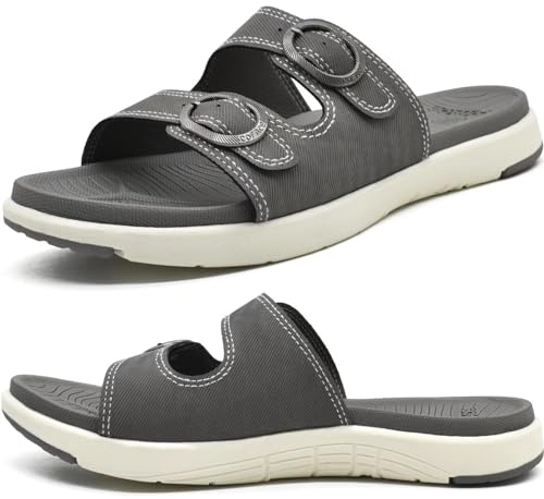 COFACE Dam ortopediska tofflor komfort plantar fasciit båge stöd slip on platta sandaler dam mjuk kudde mode yogamatta glidare med justerbara remmar