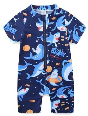 KIDDLETOWN Maillot de Bain pour Bébé Garçon avec Zip Une pièce à Manches Courtes Maillots de Bain avec Fermeture éclair Protection Contre Le Soleil 18-24 Mois