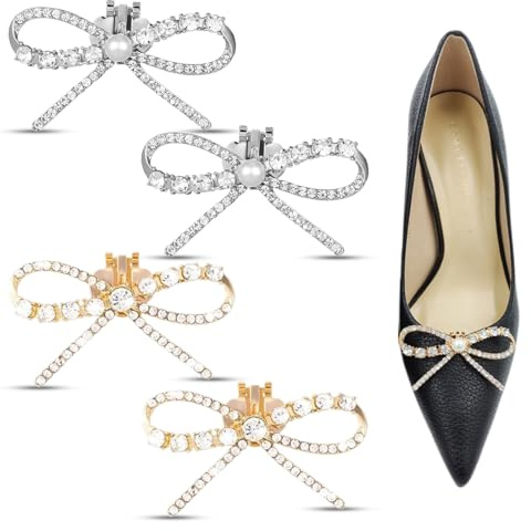 EOYVAIL Decoración de zapatos,4 piezas de metal con clip de lazo desmontable para zapatos de boda de tacón alto, decoraciones, flores para zapatos, accesorios para la parte superior del zapato.