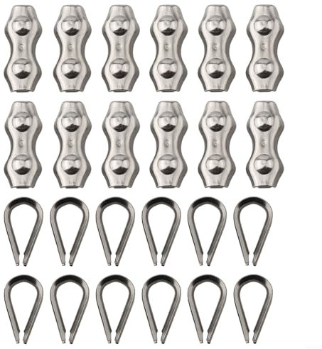 Fauhapyway Clip de cuerda de alambre de acero inoxidable 304 dúplex clip de cuerda de alambre juego de abrazaderas de cable con dedales M2-M5 hardware de grado industrial para construcción marina 12