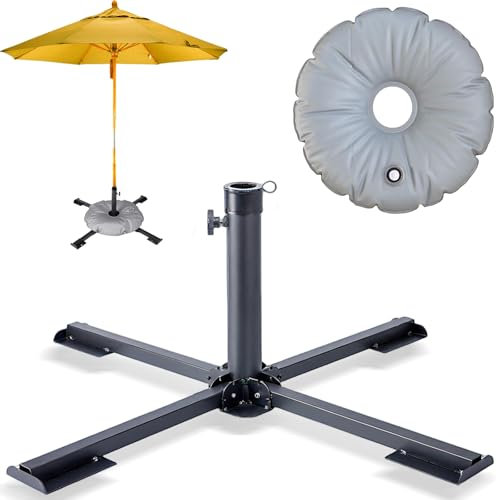 Warmfay Klappbarer Schirmständer für Schirmstöcke bis 24-32 mm, Pulverbeschichtetem Stahl Sonnenschirmständer mit Gewichtstasche 12 Liter Sand/Wasser, Sonnenschirm-Ständer für Terrasse oder Garten