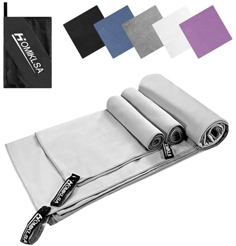 HOMIKLSA Mikrofiberhandduk 3 set – stor 200 × 100 cm & 2 liten 80 × 40 cm, snabbtorkande sporthandduk, för resehandduk, badhandduk, fitness & sporthanddukar och strandhandduk (ljusgrå)