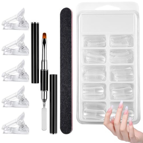 100 stycken dubbla nagelforms-set, dubbla spetsar, naglar, formar för naglar med dubbla ändar, nagelspetssklämma och nagelfil, återanvändbara, för professionella nageldesigners nagelkonst nybörjare