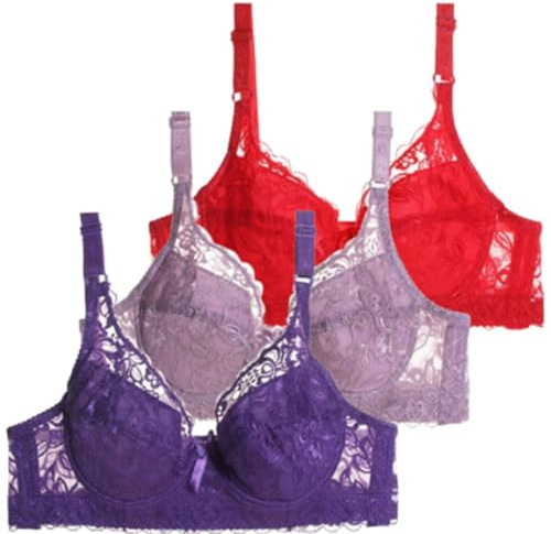 Uwdiohq Lot de 3 Soutien Gorge avec Armature Femme Sexy BrassièRe Dentelle Push Up Soutien-Gorge Grandes Tailles Couleur Unie Lingerie Française Bralette A La Casual Bra