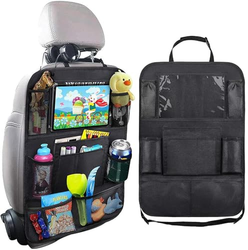 GWEOR Soporte Tablet Coche Reposacabezas con Espacio de Almacenamiento y Portavasos, para 4,7-13 Pulgadas iPad, Móvil, Switch, Accesorios Viaje Niños con Funda