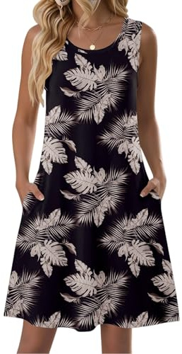 Zeagoo Vestido de Verano para Mujeres Sin Mangas Ligero Vestido de Playa Vestido Floral con Bolsillos
