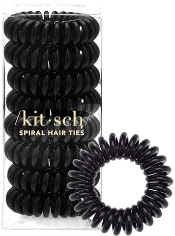 Kitsch Spiral Hair Ties for Women – Coiled Plastic Hair Ties No Damage, Ponytail Holders for Thick and Thin Hair – Creaseless and Dent-Free, Phone Cord Style | Ideal Gifts for Women - Black, 8 Pcs