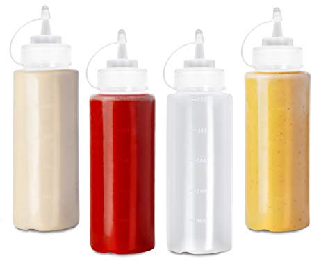 MATANA 4 Große Quetschflaschen aus Kunststoff mit Kappen, 500ml - Squeeze Flaschen - Gewürze, Saucen, Ketchup, Dressings, Olivenöl – BPA-Frei & Spülmaschinenfest
