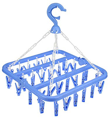 Fanghome 32 Clips Foldable Clothes Drying Rack, 360° Rotating Hanger with Windproof Hook for Socks Underwear Baby Clothes Towels Bras Diapers Scarf Gloves Portable Laundry Rack