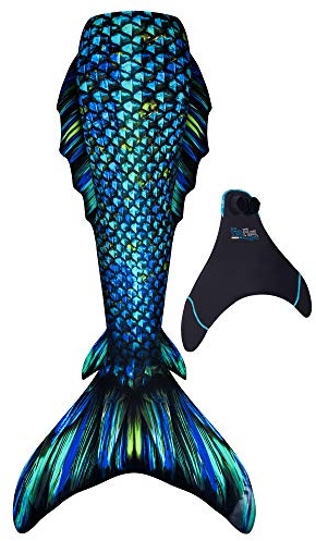 Fin Fun Atlantis - Swimmable Mermaid Tail w/Reinforced Tips & Monofin | 3D Side & Back Fins - Made w/Sun Resistant Material - (Sea Dragon, Adult XL)