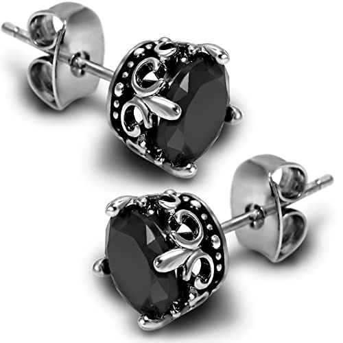 KZZENKI Black Earrings for Men, Hypoallergenic Stainless Steel Black Stud Earrings for Women Black Diamond Earrings Cool Male Jewelry