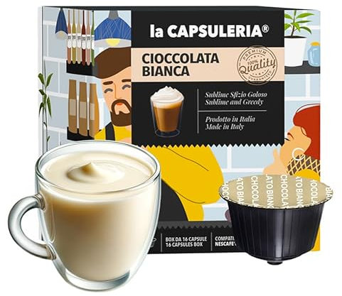 CHOCOLAT BLANC (96 Capsules) compatible avec Nescafé Dolce Gusto, Lot de 6 x 16 Capsules (96 portions tot) - la Capsuleria