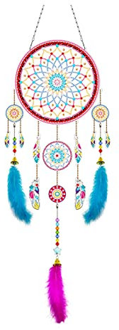 FuninCrea 5D Diamant Malerei Traumfänger Ornament, kreative DIY Vollständiger Bohrer Diamant Malerei Hängenden Kit für Erwachsene Diamant Kunst Traumfänger Handwerk für Fenster Wanddekoration (B)