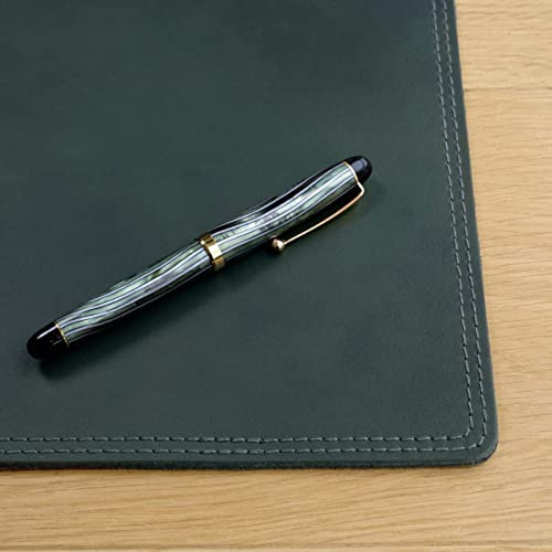 Hochwertige Schreibtischunterlage Schreibtischauflage aus Echt-Leder, Oliv-Grün, Hamosons 100