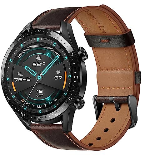 Wanme Lederarmband kompatibel mit Huawei Watch GT2/GT 2 Pro/GT3/GT 2e 46 mm, GT3 Pro, 22 mm, Ersatzarmband für GT2 Classic, Herren und Damen, braun