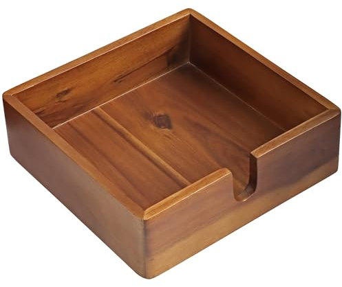 Acacia Lunch Napkin Holder 7.8 x 7.8 inches for Dining Table and Kitchen – Napkin Dispenser Made from Brown Acacia Wood – Premium Quality Feel for Dessert Beverage Party Dinner Luncheon Bar Table