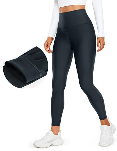 CRZ YOGA Damen Sport Thermo Leggings - 64cm Winter Warme Sports Yoga Leggins High Waist Fleece Thermal Sportleggins Echte Marine 38