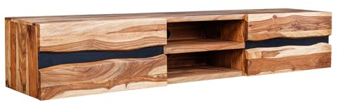 Riess Ambiente Hängendes TV-Lowboard Amazonas 160cm braun Sheesham Massivholz Baumkante Metall schwarz, massiver Fernsehschrank für Dein Wohnzimmer