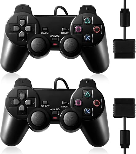 FLLAGG20 | 2X Mando con cable Compatible con PS2, negro | Doble vibración, diseño ergonómico, compatible con PS2, PS1, PSX | Experiencia de juego inmersiva y precisa Joystick Controller