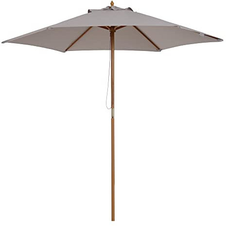 Outsunny Ombrellone da Giardino 2.5x2.3m, Ombrellone Parasole a 6 Stecche in Legno e Poliestere, Grigio