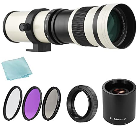 Jemora Camera MF Super Telephoto Zoom Lens F/8.3-16 420-800mm T Mount + UV/CPL/FLD Filters Set +2X 420-800mm Teleconverter Lens + T2-AF Adapter Ring for Sony AF Mount A900/ A850/ A700/ A580/ A560/ A55