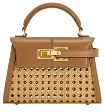 JW PEI Women's Elise Top Handle Bag - Brown Faux Bamboo Woven