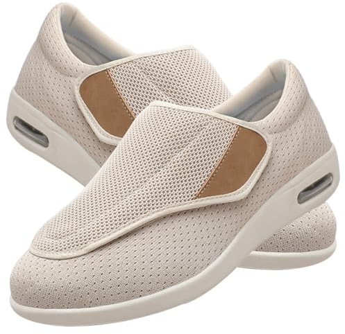 Möge Diabetic Sandals for Men Extra Wide Width Men Mesh Breathable Knit Walking Sandals with Arch Support Comfortable Lightweight Men Sandals for Plantar Fasciitis(Beige,8 UK)