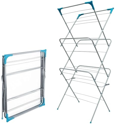 SPECTRAPLAST® 3 Tier Folding Clothes Airer - For Laundry, Indoor And Outdoor | Non-Slip Feet & Corner Spaces for Hangers | Home Storage - Foldable Drying Rack, Lightweight, Space Saving Washing Line