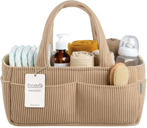 PUTSKA Baby blöja Caddy Arrangör för skötbord – snygg förvaringskorg för barnkammare, nödvändigheter för nyfödda, baby shower gåvor och ett måste för pojke eller flicka, bilblöja caddy