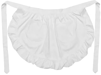 Half White Apron with 2 Pockets - Adjustable Frilly Waiter Apron for Women - Maid Costume Aprons for Kitchen Cooking Restaurant Servers & Coffee Shop