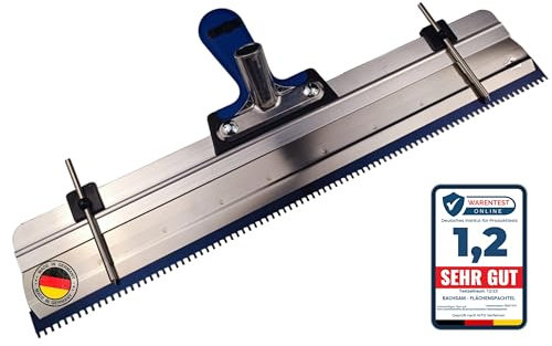 BACHSAM® Made in Germany Großflächenrakel Stehrakel für Ausgleichsmasse, epoxidböden, Profi Flächenrakel 56cm breit, Edelstahl Doppelklinge, Zahnrakel mit Softgriff, Höhenverstellung & Stielhalterung