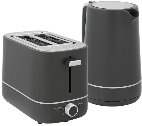 HOMCOM Kettle and Toaster Set, 1.7L 3000W Fast Boil Kettle & 2 Slice Toaster Kitchen Set with 6 Level Browning Controls, Defrost, Reheat, Grey