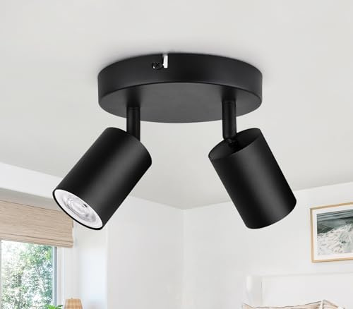 GeyouLux Faretto da soffitto a 2 luci, rotondo, lampada da soffitto a LED, orientabile, GU10, faretto da soffitto, moderno, per soggiorno, camera da letto, cucina (senza lampadina)
