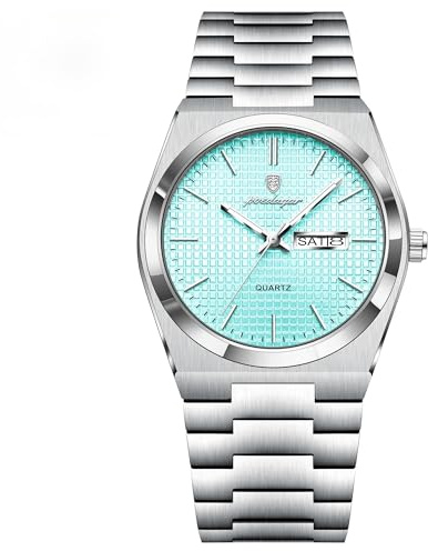 POEDAGAR Montre à quartz tendance pour homme - Lumineuse - Étanche - Date - Semaine - En acier inoxydable - Style décontracté