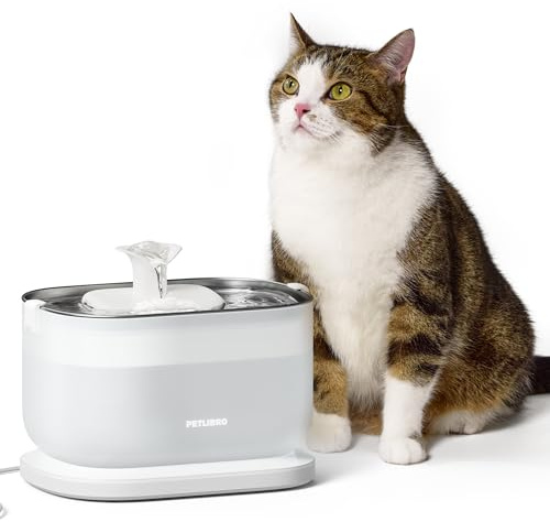 PETLIBRO Cat Water Fountain, Cat Fountain Indoor Stainless Steel Tray, 2.5L/84oz Wireless Pump Pet Water Fountain, Cat Water Dispenser with Two Flow Modes, Pet Fountain for Drinking Easy Clean